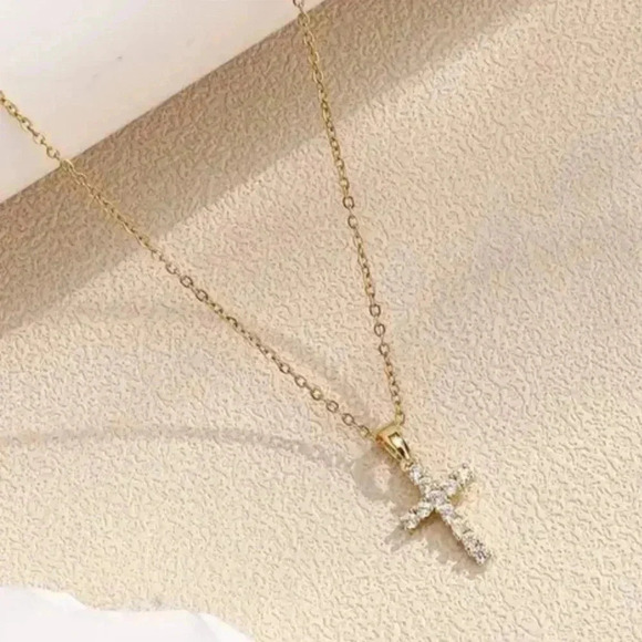 Jewelry - Stainless Steel Cross Pendant Necklaces With Cubic Zirconia